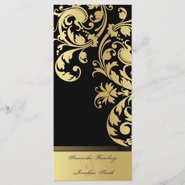 Wedding Program - Black & Gold Shimmer Floral Programme (Front)