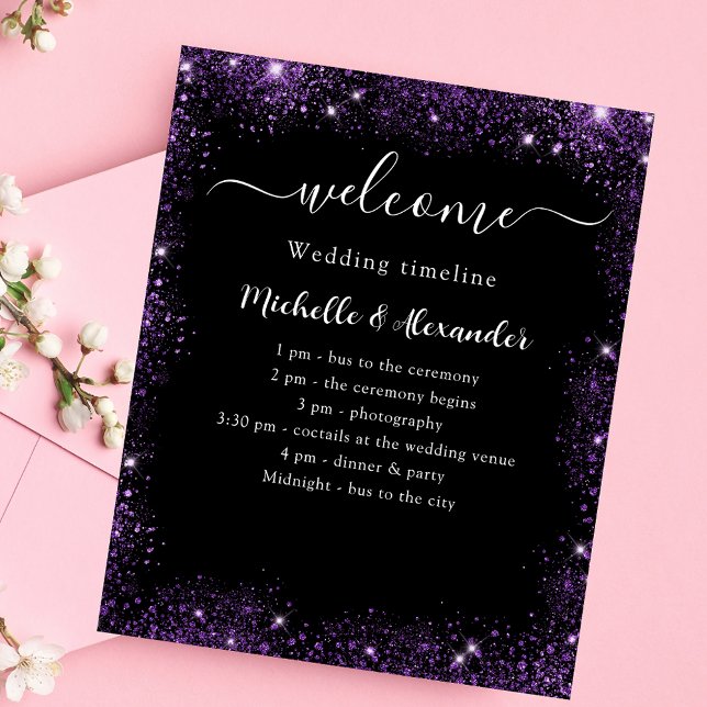 Wedding program black purple welcome flyer (Creator Uploaded)