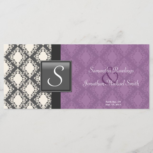 Wedding Program - Black White Damask Monogram Programme (Front)