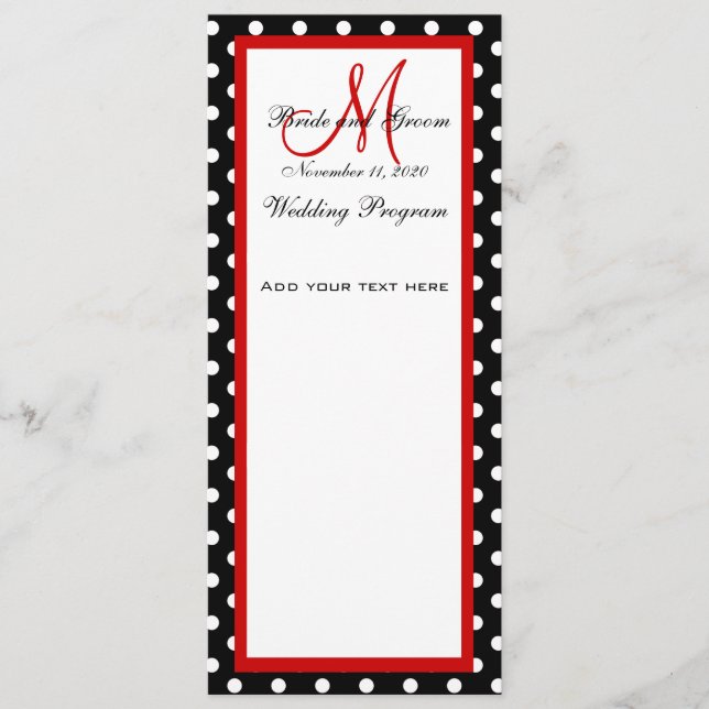 Wedding Program Black White Polka Dots Programme (Front)