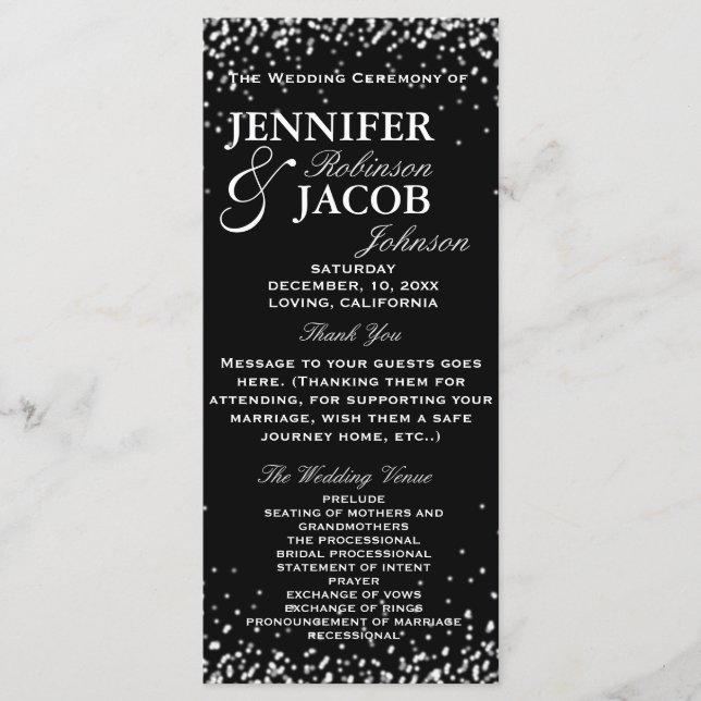 Wedding Program | Black with White Stars Programme (Front)