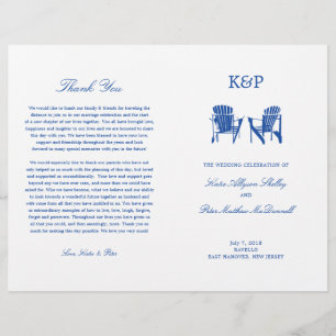 Wedding Program   Blue Adirondack Beach Chairs