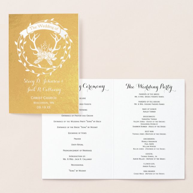WEDDING PROGRAM Boho Deer Antler Forest Typography (Display)