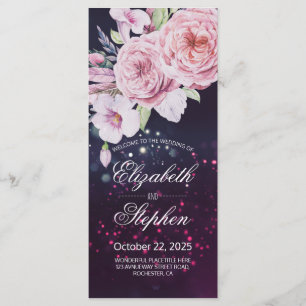 Wedding Program Boho Floral Feather Purple Lights Programme