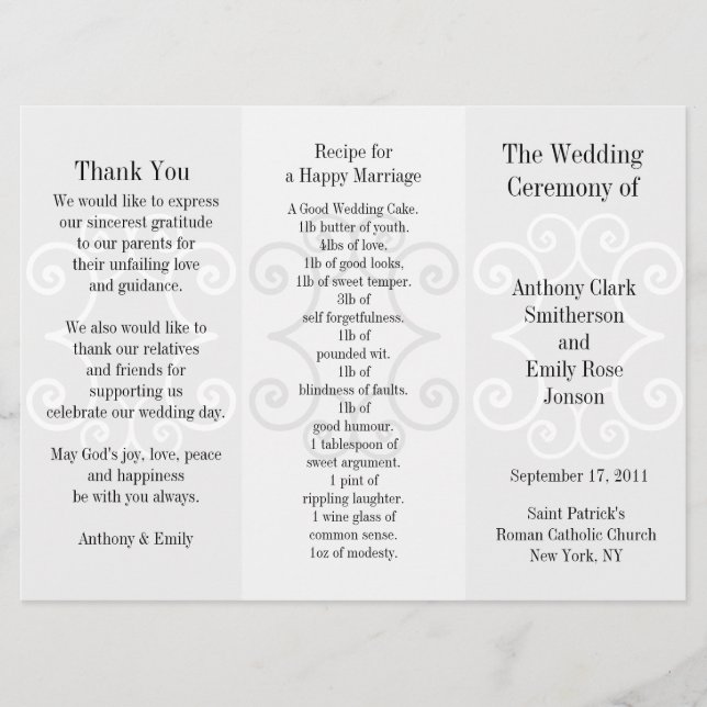 Wedding Program Brochure Grey Curl Programme (Front)