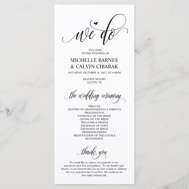 Wedding program card in modern design  v3 (Front)
