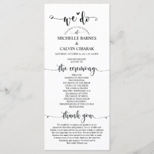 Wedding program card in rustic calligraphy theme