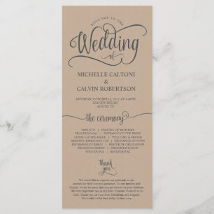 Wedding program card rustic calligraphy design v6