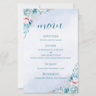 wedding+program+card teal+floral+ceremony event+sc