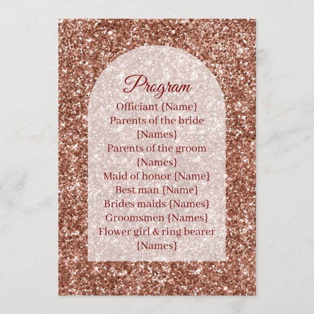 Wedding Program Ceremony Rose Gold Arched Glitter Programme (Front)