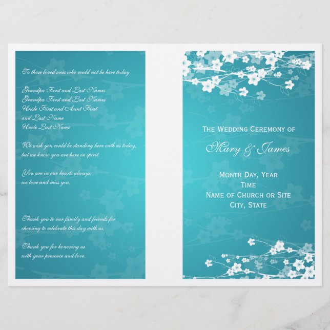 Wedding Program Cherry Blossom Blue (Front)