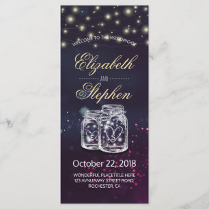 Wedding Program Chic Mason Jar Purple String Light Programme