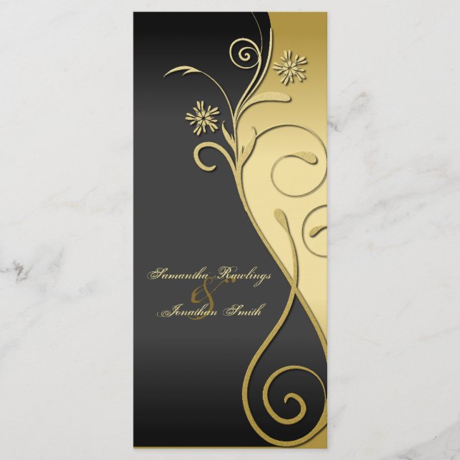 Wedding Program - Classy Black & Gold Floral Programme (Front)