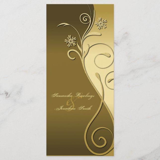 Wedding Program - Classy Brown & Gold Floral Programme (Front)