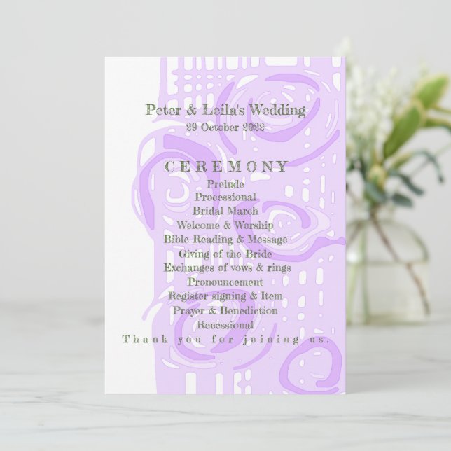 Wedding Program Culture Mosaic Floral Lilac 4 Programme (Standing Front)