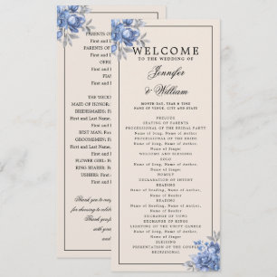 Wedding Program Dusty Blue Natural Rustic Floral Invitation