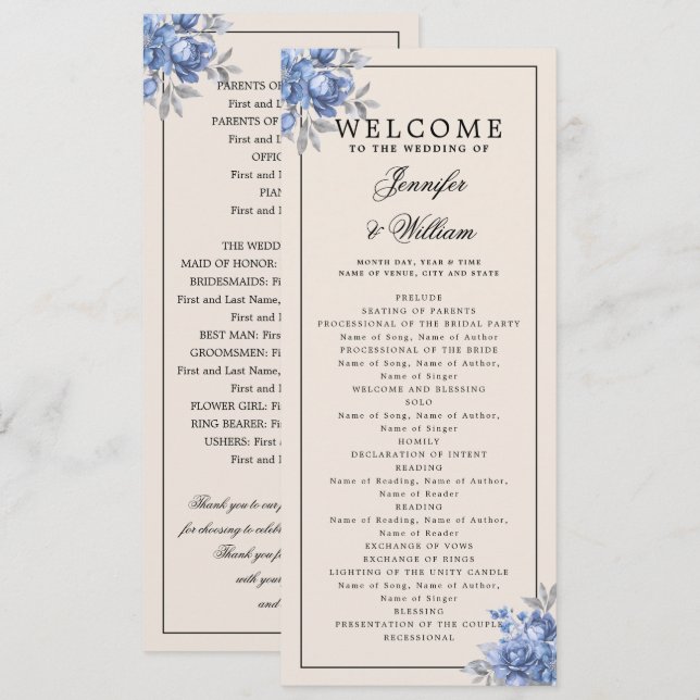 Wedding Program Dusty Blue Natural Rustic Floral Invitation (Front/Back)