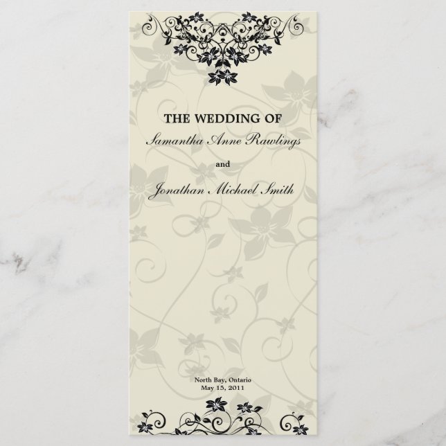 Wedding Program - Elegant Black and White Floral Programme (Front)