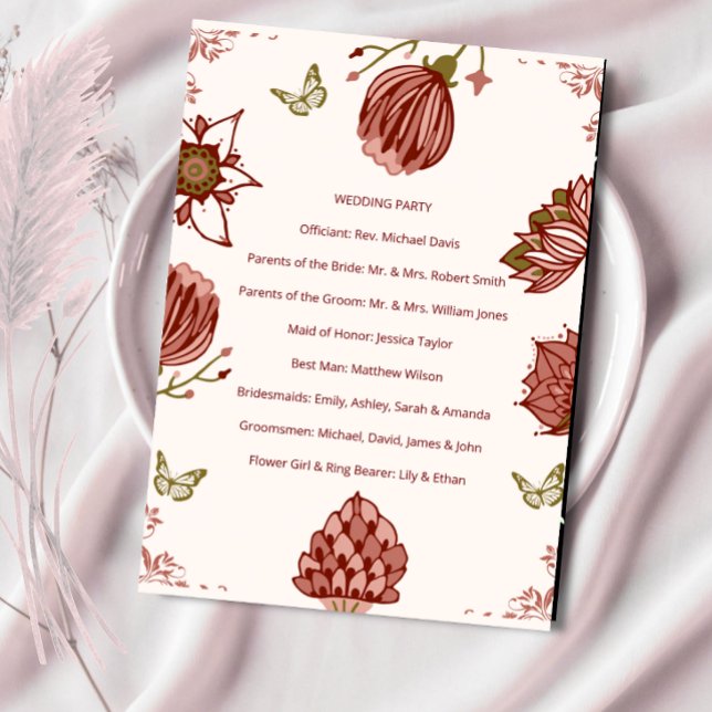 Wedding Program Elegant Botanical Party Card (Creator Uploaded)