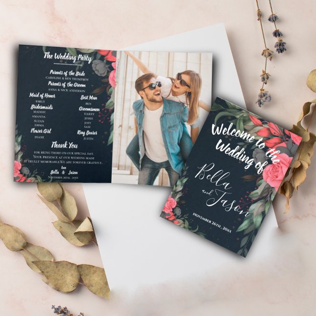 Wedding Program Elegant Peach Orange Floral Programme (Wedding Program Elegant Peach Orange Floral wedding )