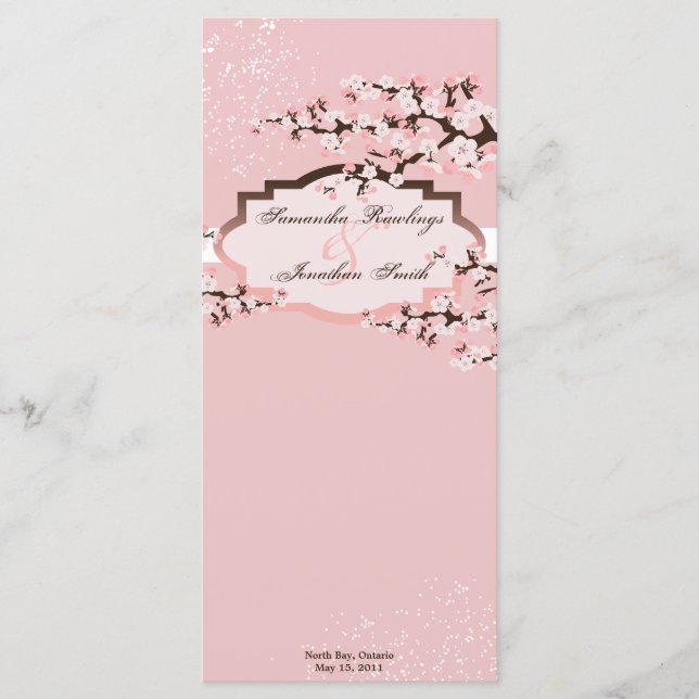 Wedding Program - Elegant Pink Cherry Blossoms Programme (Front)