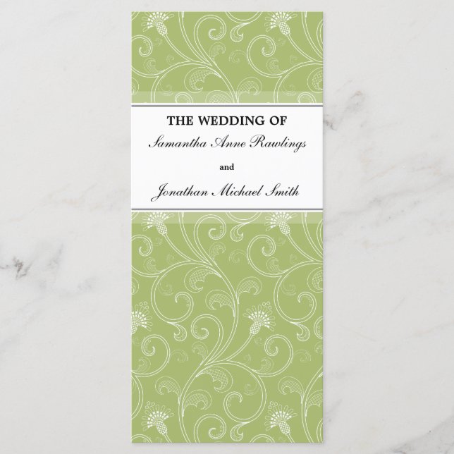Wedding Program - Elegant Sage Green Victorian Programme (Front)