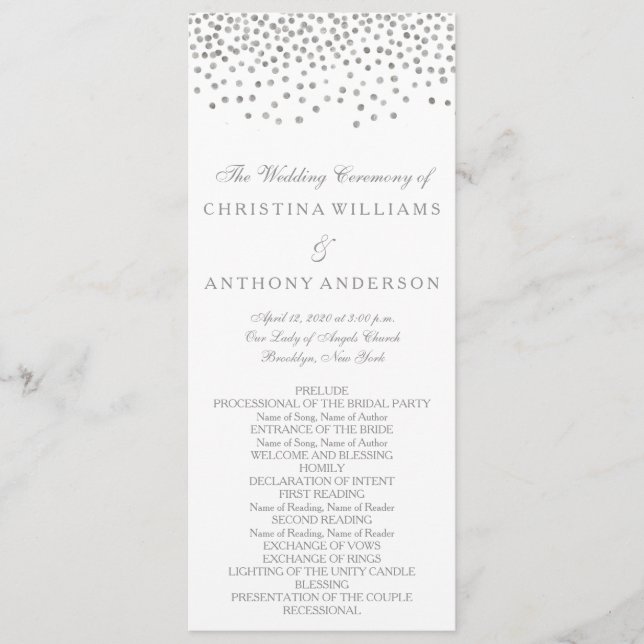 Wedding Program Elegant Silver Confetti Programme (Front)