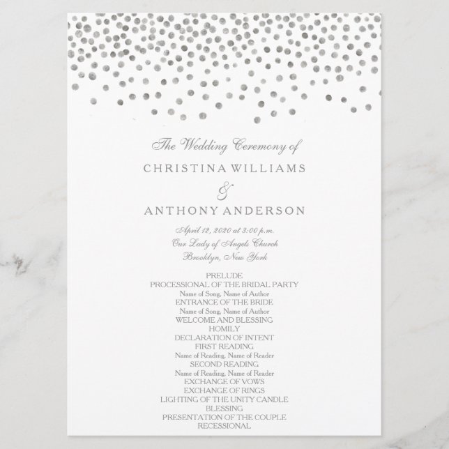 Wedding Program Elegant Silver Confetti Programme (Front)