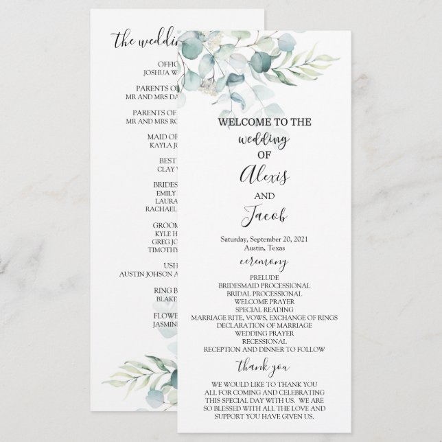 Wedding Program - Eucalyptus Invitation (Front/Back)