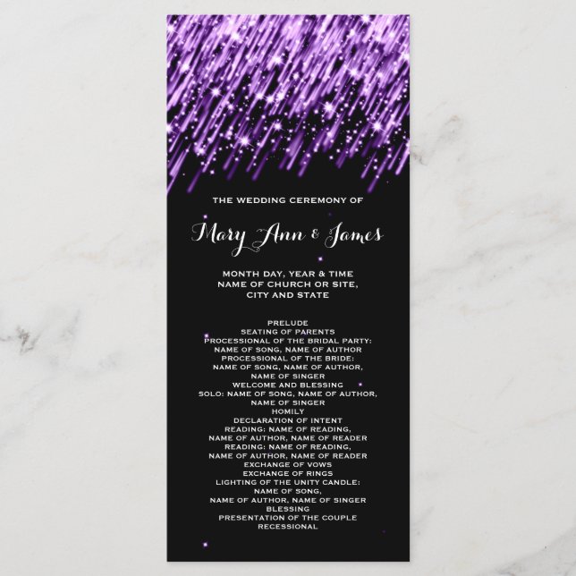 Wedding Program Falling Stars Purple Programme (Front)