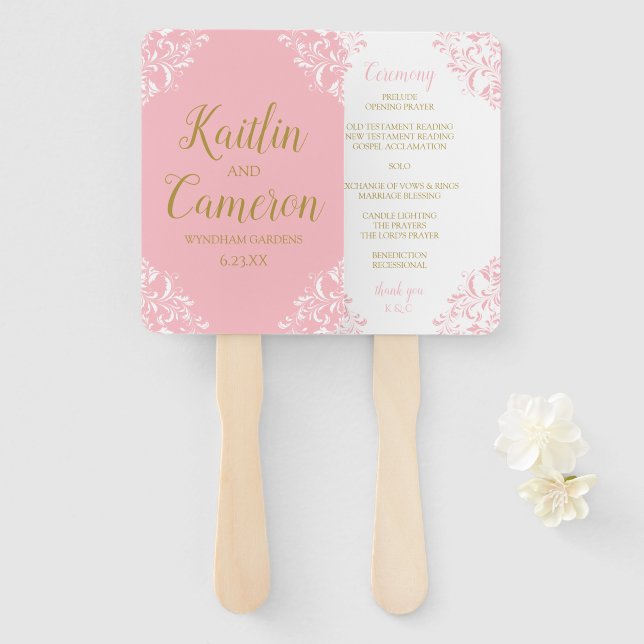 Wedding Program Fan | Nadine (Pink & Gold) 4x6 (Front and Back)