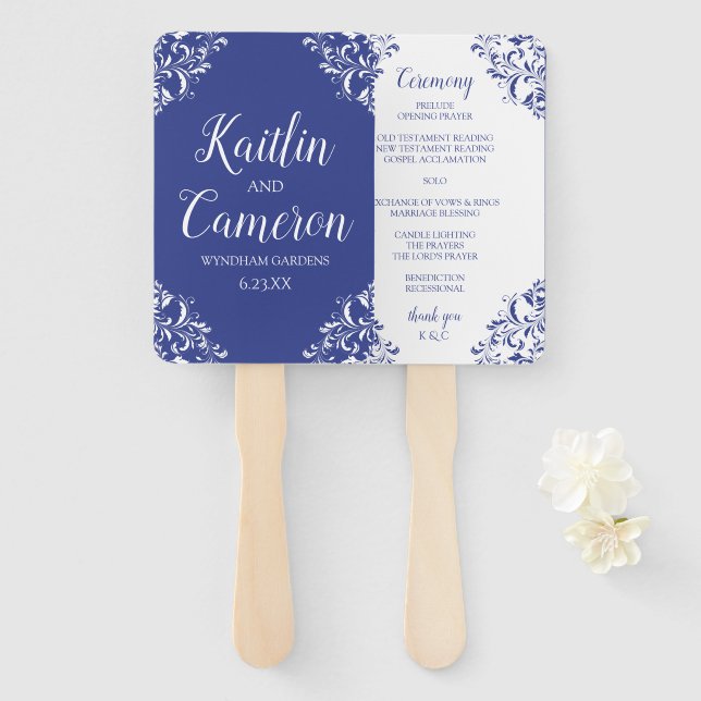 Wedding Program Fan | Nadine (Royal Blue) 4x6 (Front and Back)