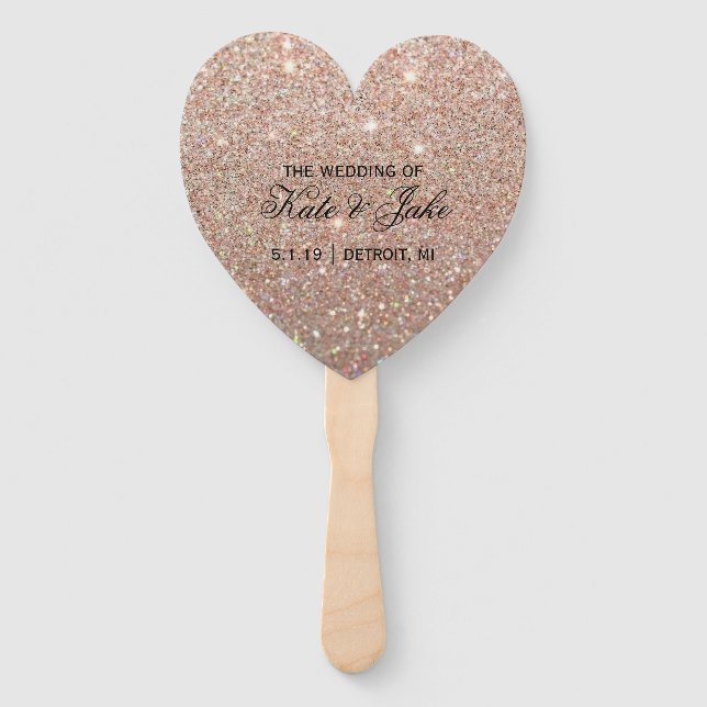 Wedding Program Fan - Rose Gold Glitter Fab (Front)