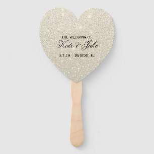 Wedding Program Fan - White Gold Glitter Fab