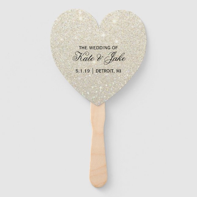 Wedding Program Fan - White Gold Glitter Fab (Front)