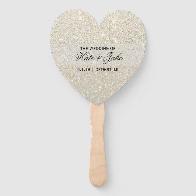 Wedding Program Fan - White Gold Glitter Fab (Front)