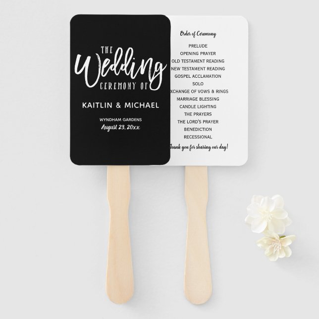 Wedding Program Fans | Brush Script (Black) (Front and Back)