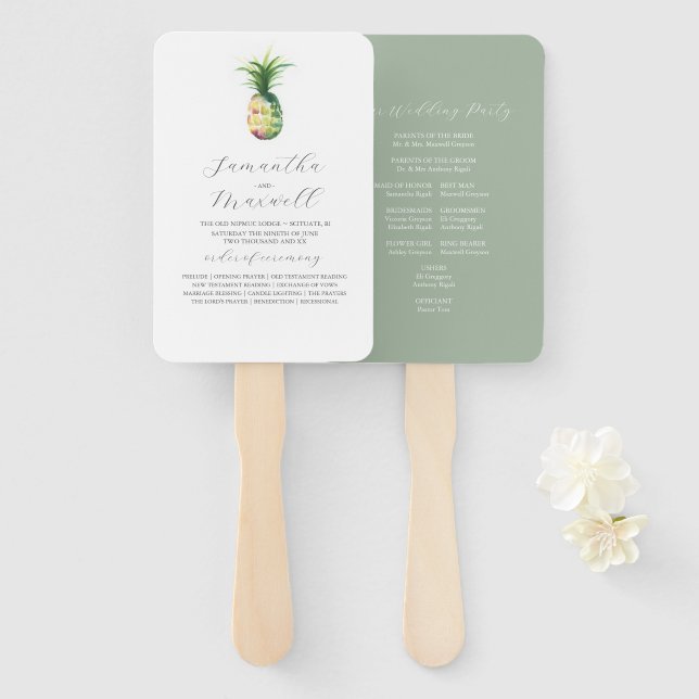Wedding Program Fans Watercolor Pineapple (Front and Back)