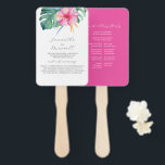 Wedding Program Fans Watercolor Pink Flower<br><div class="desc">These wedding program fans feature a simple pink hibiscus with monstera palm leaves. The program fan reverses to a complimentary vibrant pink colour. Perfect for beach and tropical destination weddings. To see the entire wedding theme visit Do Tell A Belle on Zazzle at www.zazzle.com/dotellabelle Watercolor art and design by Victoria...</div>