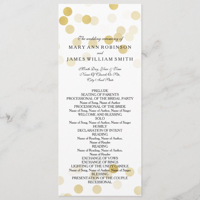 Wedding Program Faux Gold Foil Glitter Lights Programme (Front)