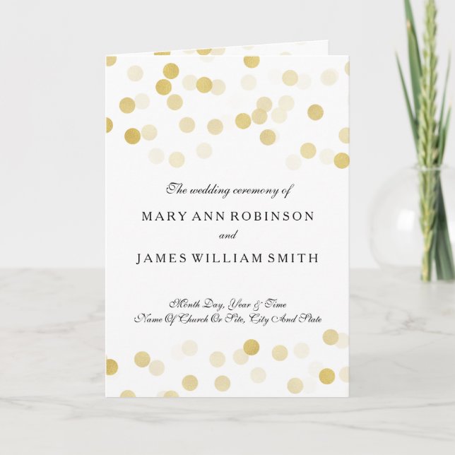 Wedding Program Faux Gold Foil Glitter Lights Programme (Front)