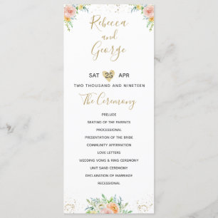 Wedding program floral blush and gold elegant programme