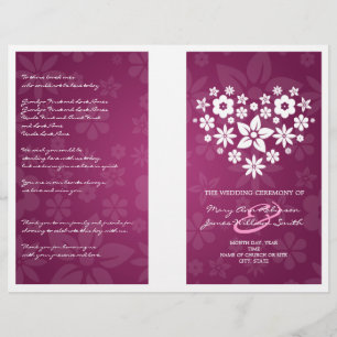 Wedding Program Flowery Heart Berry Pink