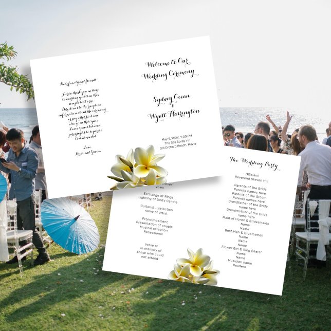 Wedding Program Folded With Frangipani Flowers (Creator Uploaded)