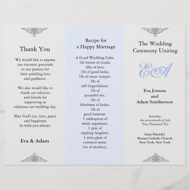 Wedding Program Folder Blue Grey (Front)