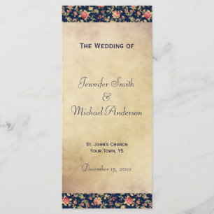 Wedding Program for Elegant Vintage Blue Rose Programme