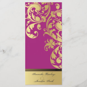 Wedding Program - Fuchsia Pink Gold Shimmer Floral Programme