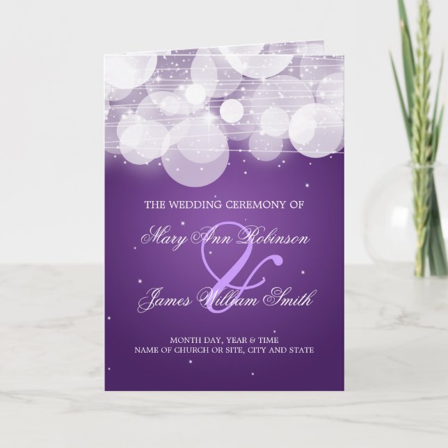 Wedding Program Glow & Sparkle Purple Programme (Front)