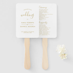 Wedding Program- Gold Calligraphy On White Hand Fan