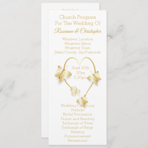 Wedding Program Gold Coloured Heart Butterfly Programme